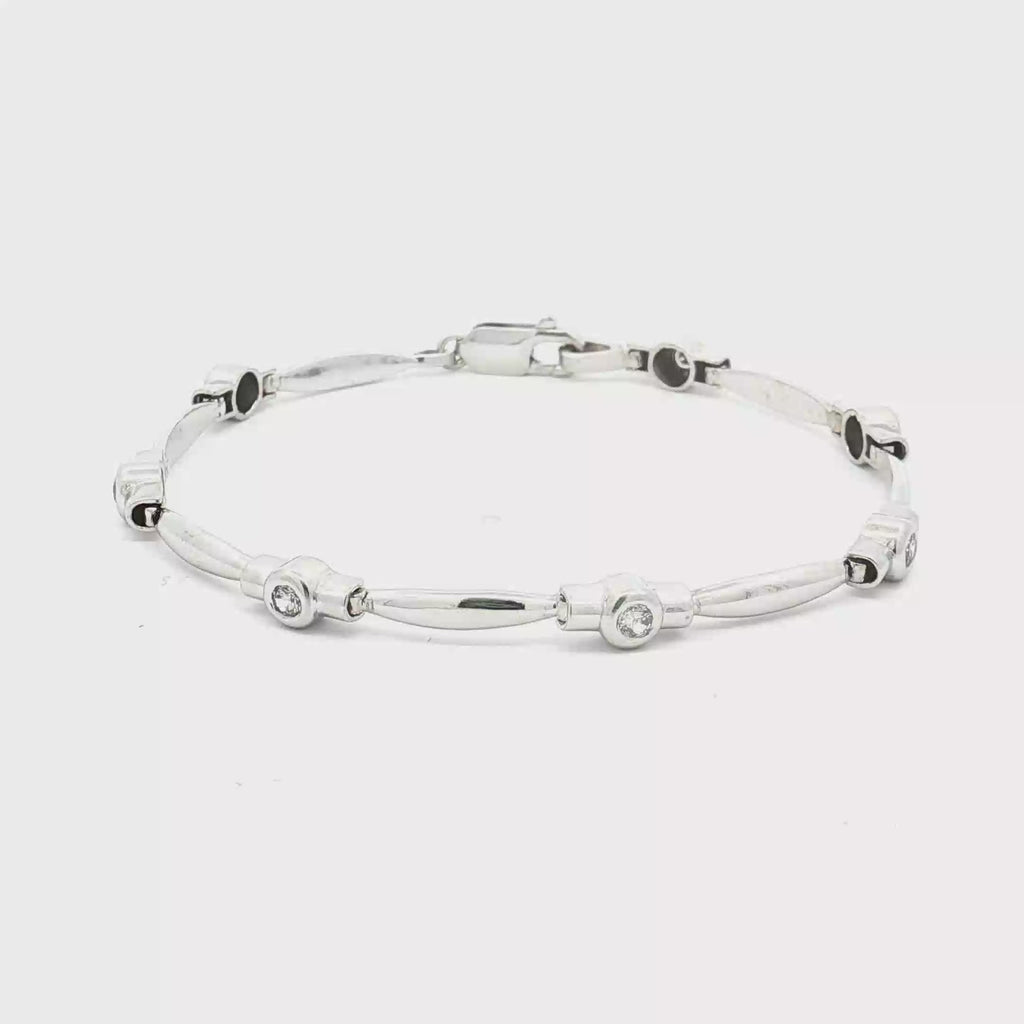 Estate 14K White Gold Diamond Station Link Bracelet