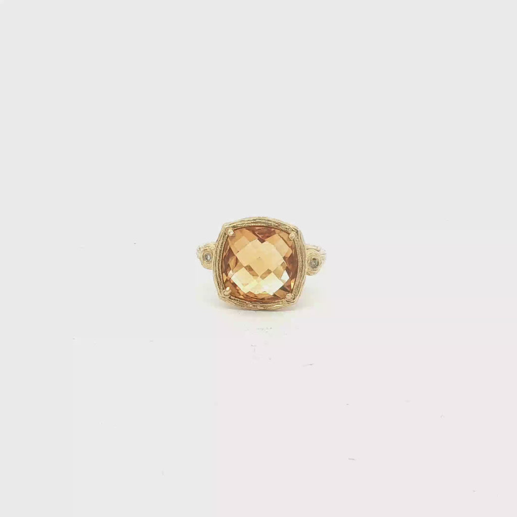 Estate 14K Yellow Gold ~3.7 Carat Citrine and Diamond Ring