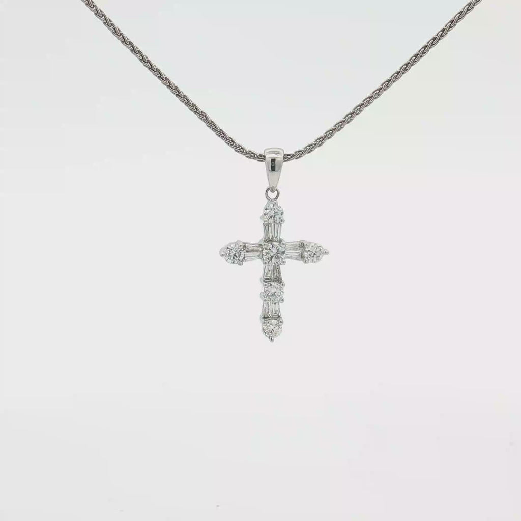 14K White Gold, 0.50 carat Diamond Cross Pendant