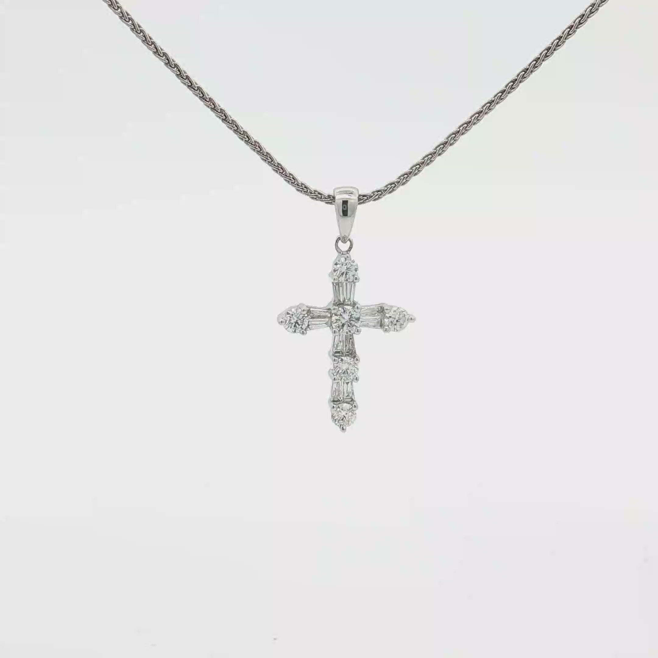 14K White Gold, 0.50 carat Diamond Cross Pendant