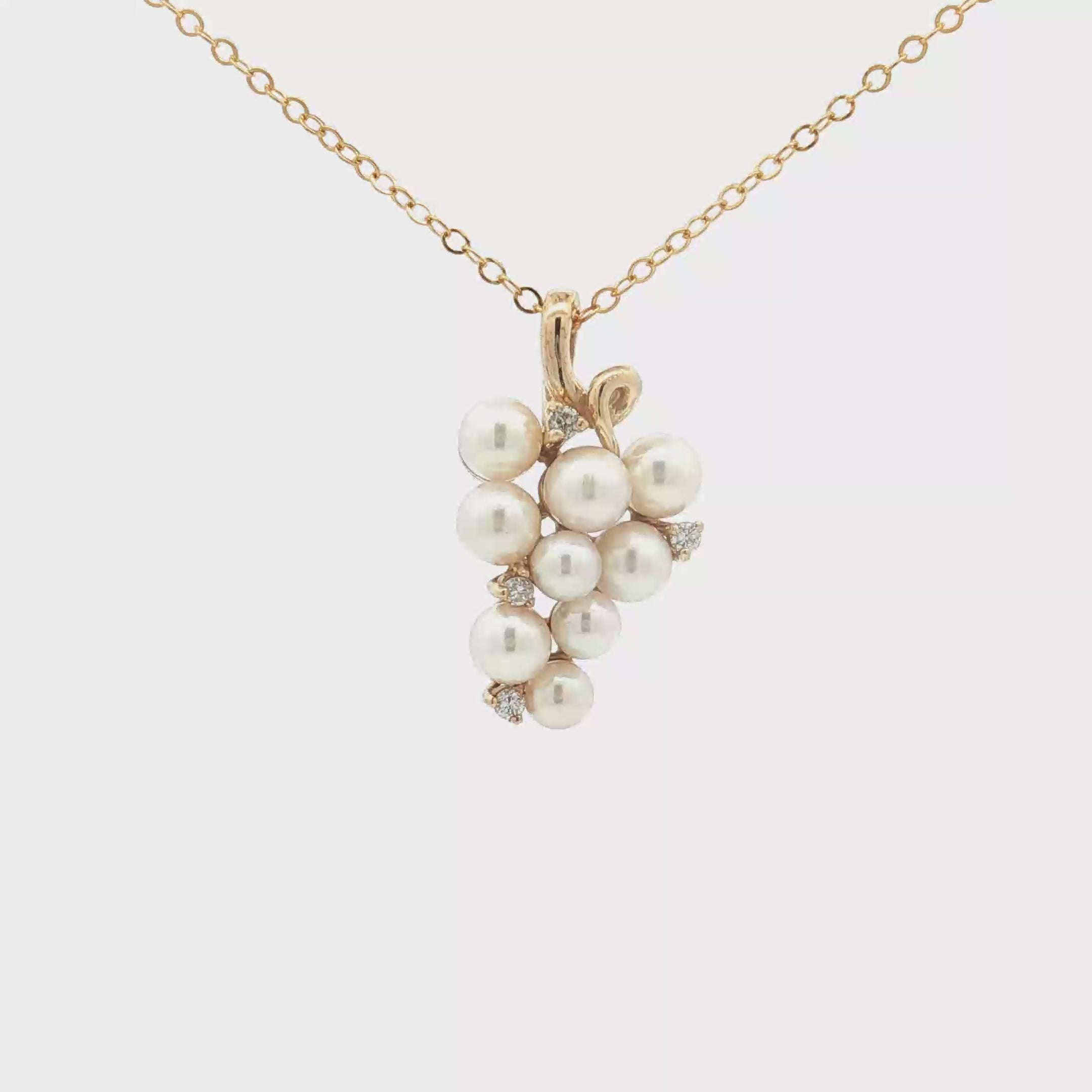 Vintage 1960s 14K Yellow Gold Akoya Pearl and Diamond Pendant