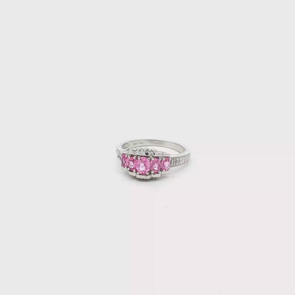 Estate 14K White Gold Pink Sapphire and Diamond Ring