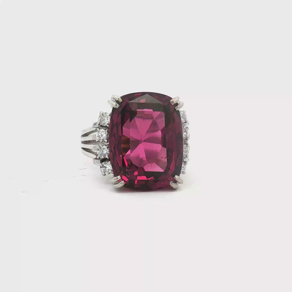 14K White Gold 13.82 Carat Rhodolite Garnet and Diamond Ring (GIA Certified)