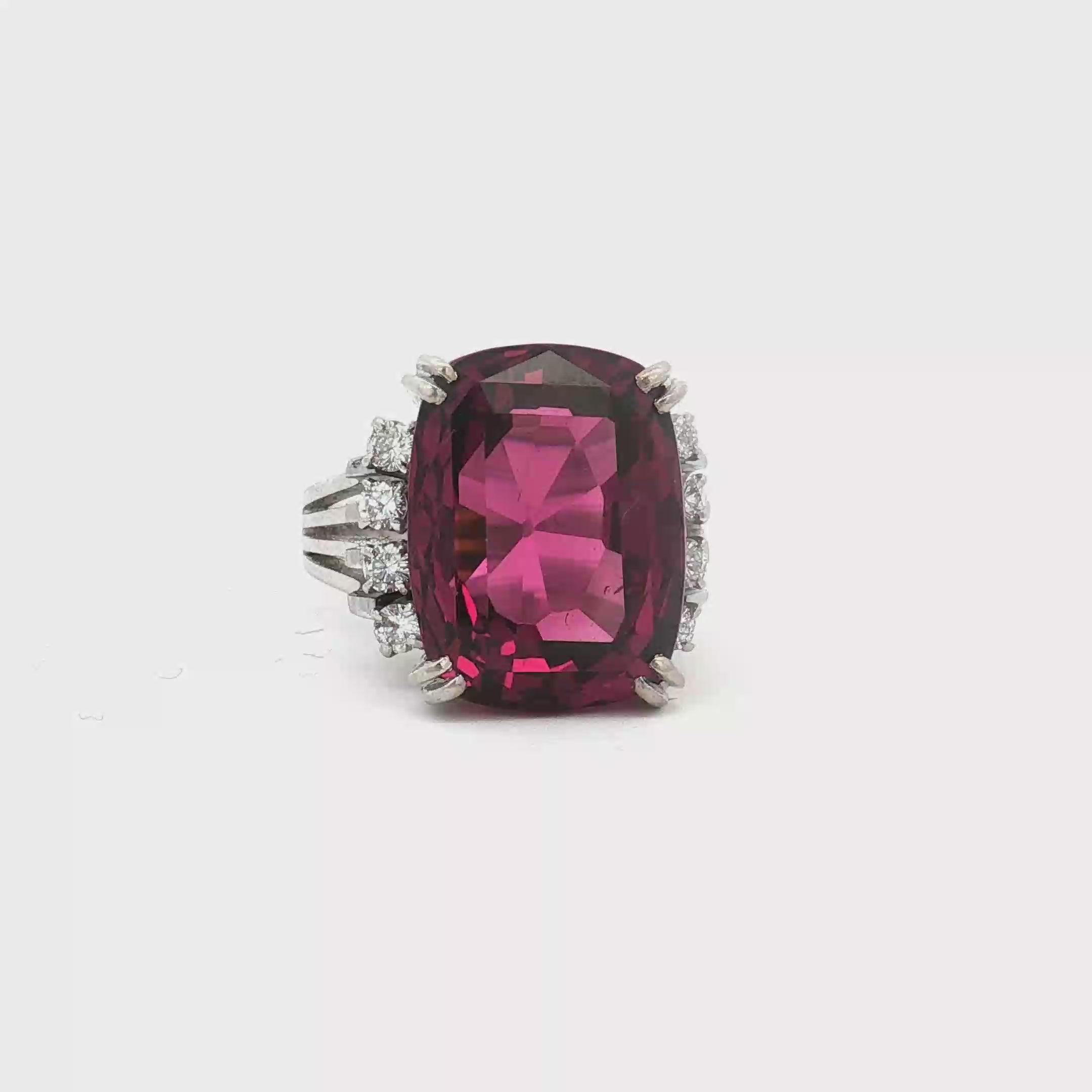 14K White Gold 13.82 Carat Rhodolite Garnet and Diamond Ring (GIA Certified)
