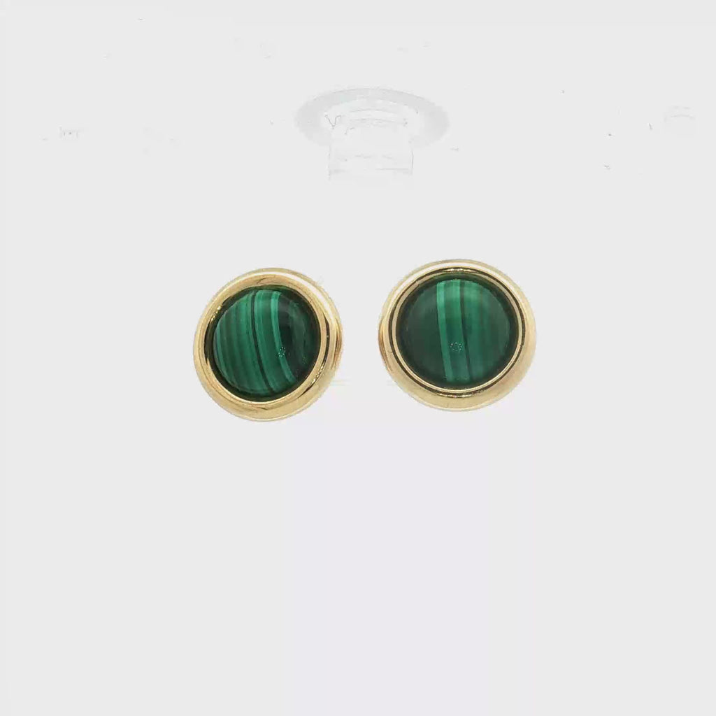14K Yellow Gold Malachite Stud Earrings