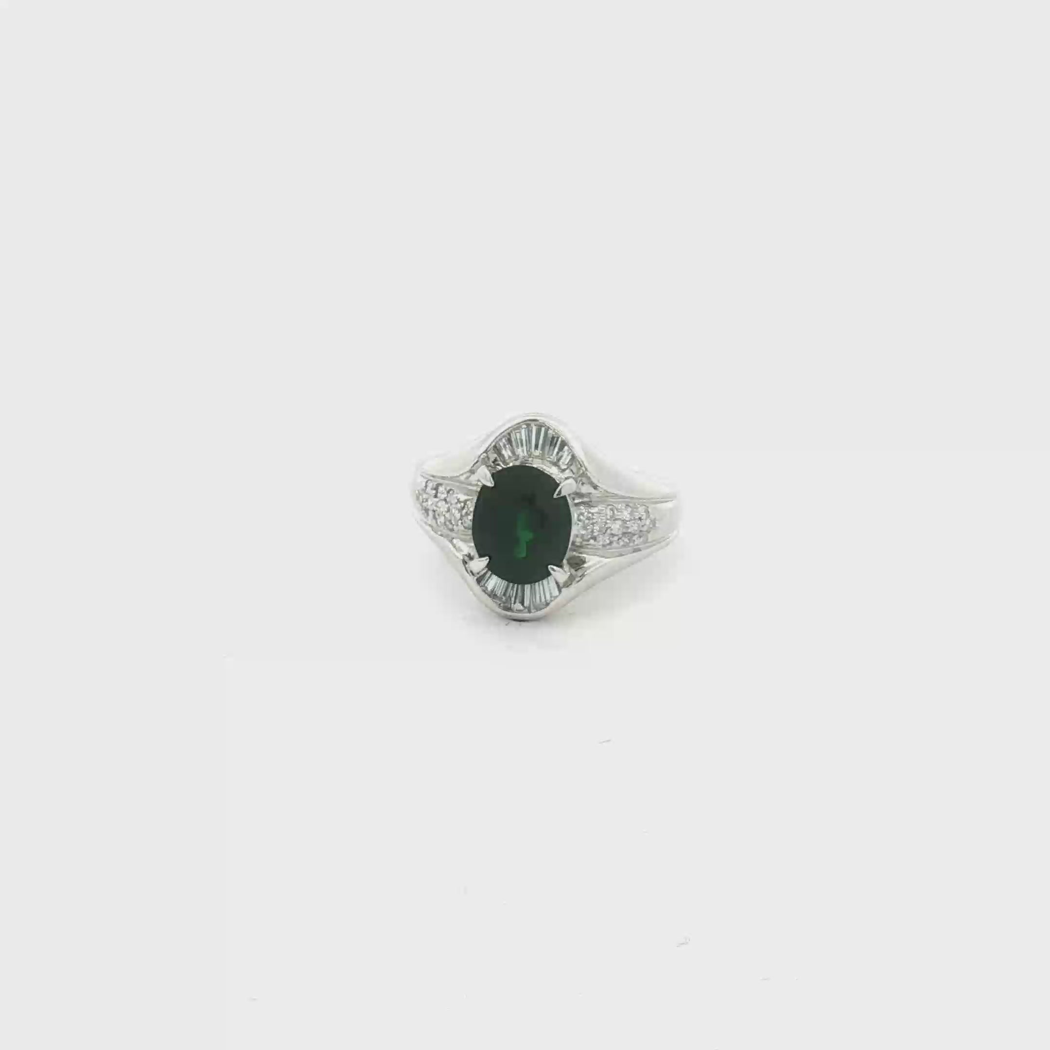 Estate Platinum 2.13 Carat Tsavorite Garnet and Diamond Ring (GIA Certified)