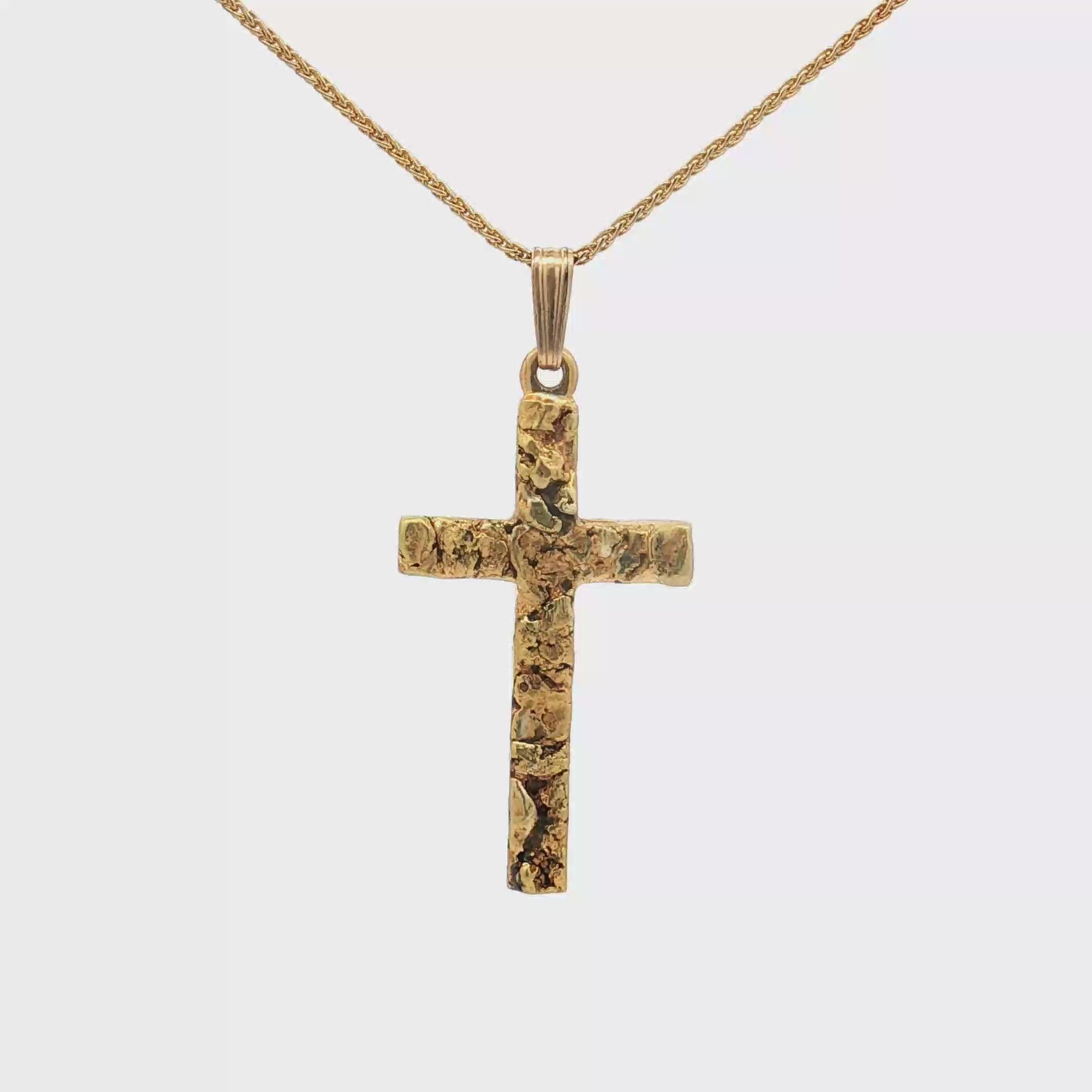 Estate 10K Yellow Gold Nugget Cross Pendant