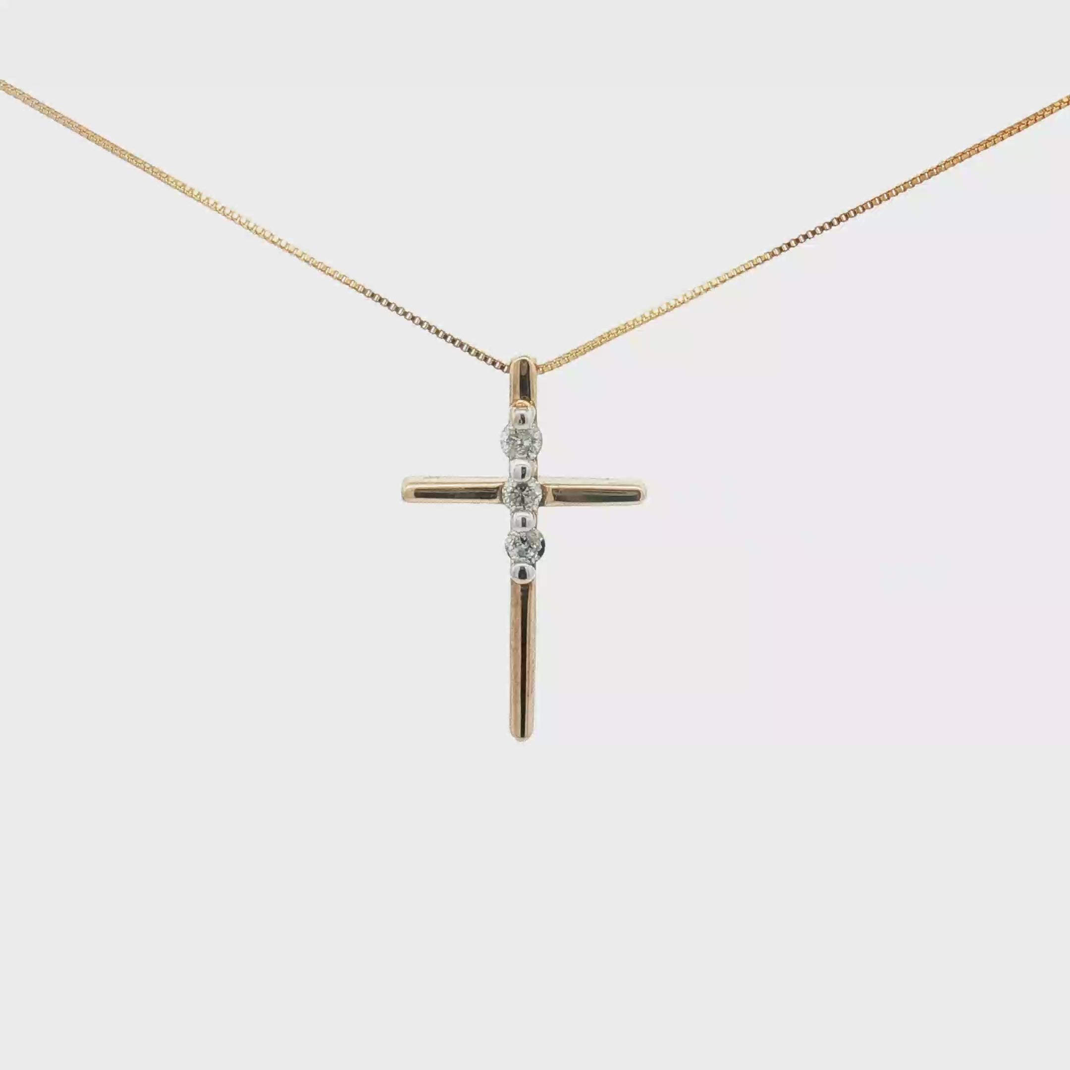 Estate 10K Yellow Gold Diamond Cross and Box Chain - 18"