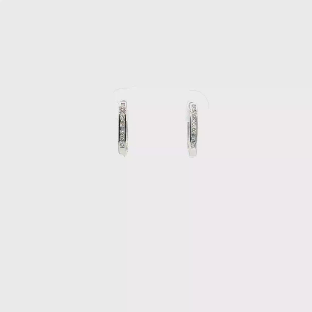 14K White Gold Diamond Huggie Earrings
