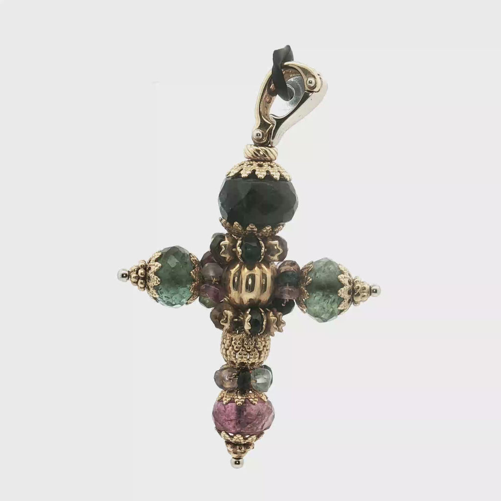 Estate 18K Yellow Gold Beaded Tourmaline Pendant