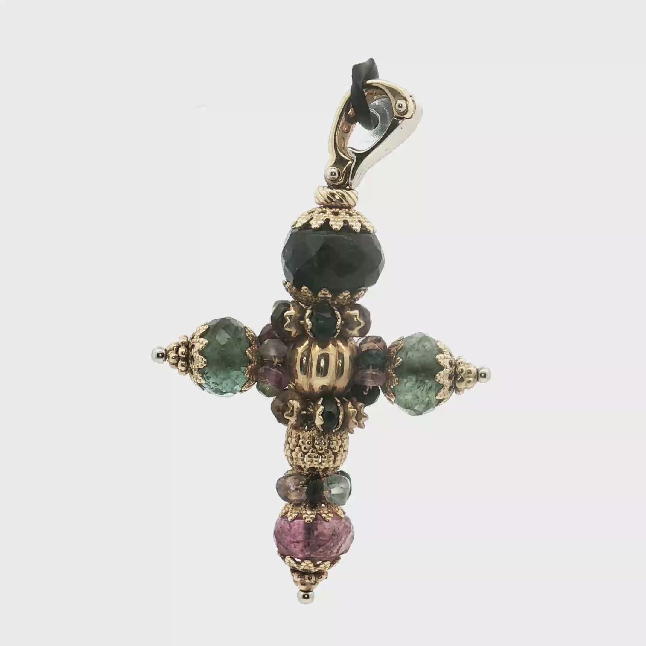 Estate 18K Yellow Gold Beaded Tourmaline Pendant