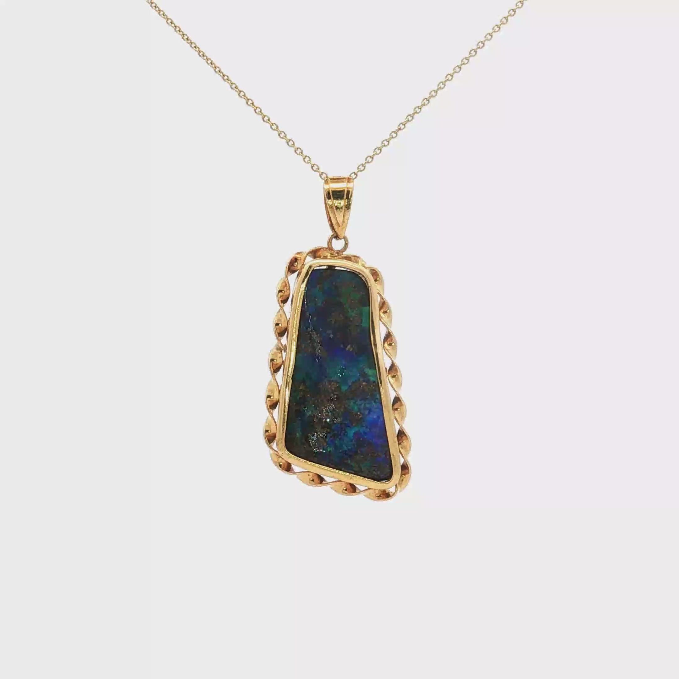 18K Yellow Gold Freework Black Opal Pendant