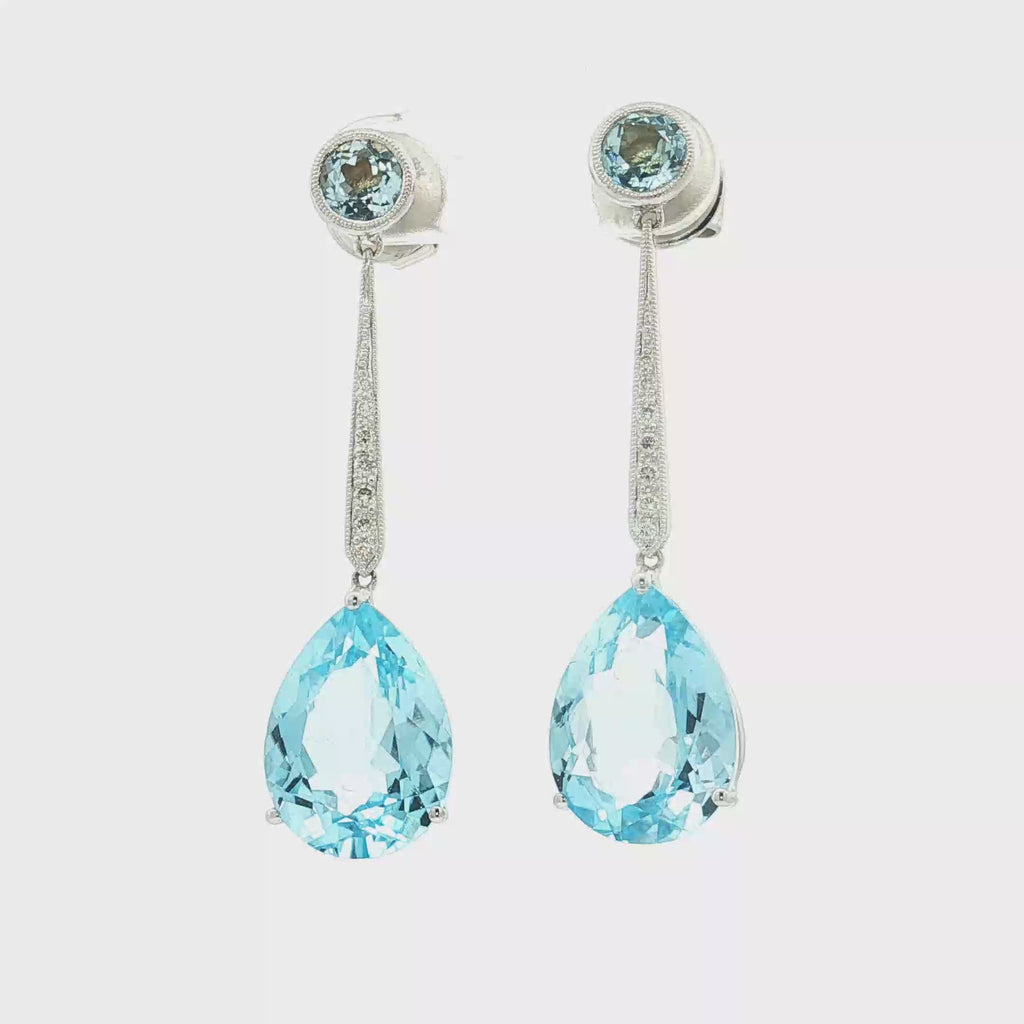 18K White Gold topaz and Diamond Drop Earrings