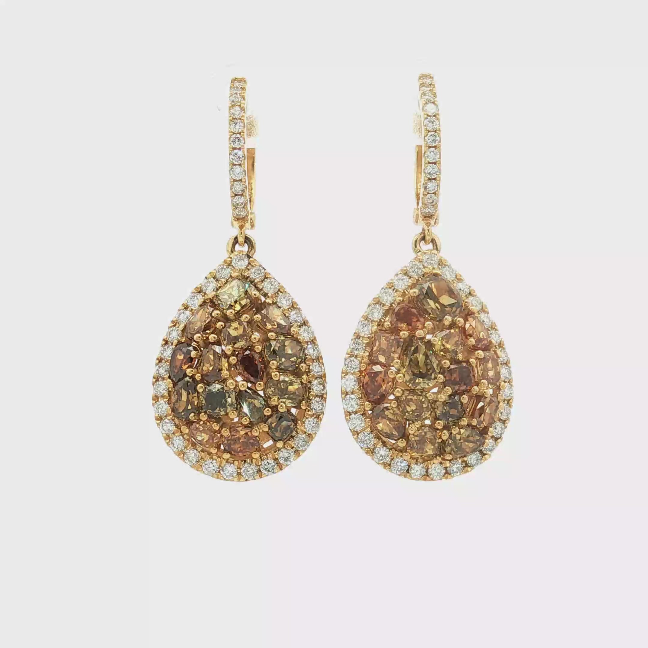 18K Yellow Gold ~1.23 Carat Fancy Colored Diamond Earrings