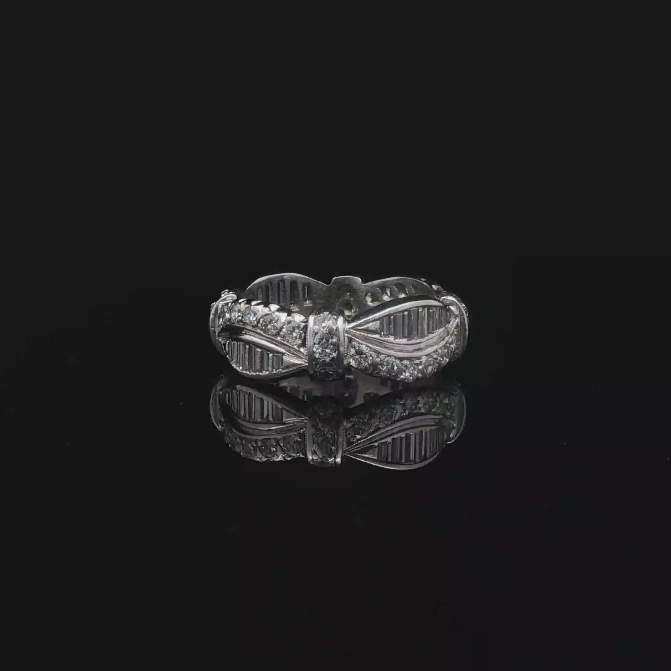 Platinum Estate Diamond Eternity Ring with Round & Baguette Diamonds