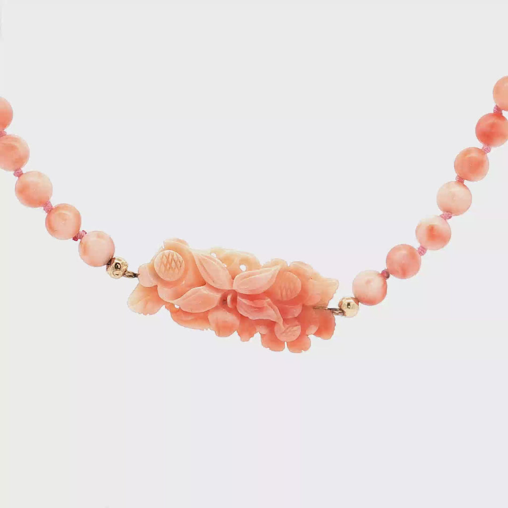 Carved Floral Coral Beaded Necklace