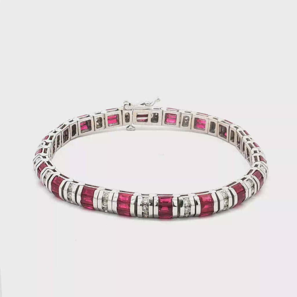 18K White Gold Ruby and Diamond Line Bracelet