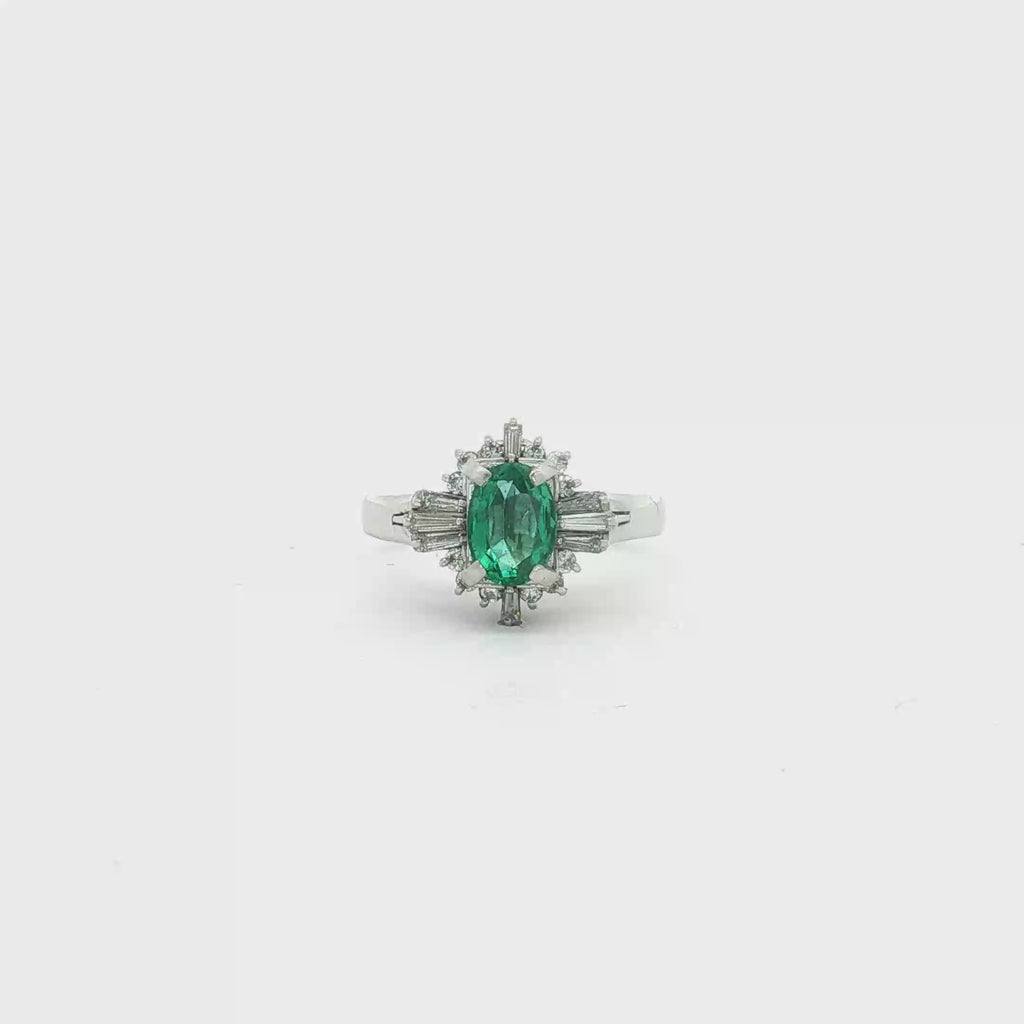18K White Gold Emerald and Diamond Ring