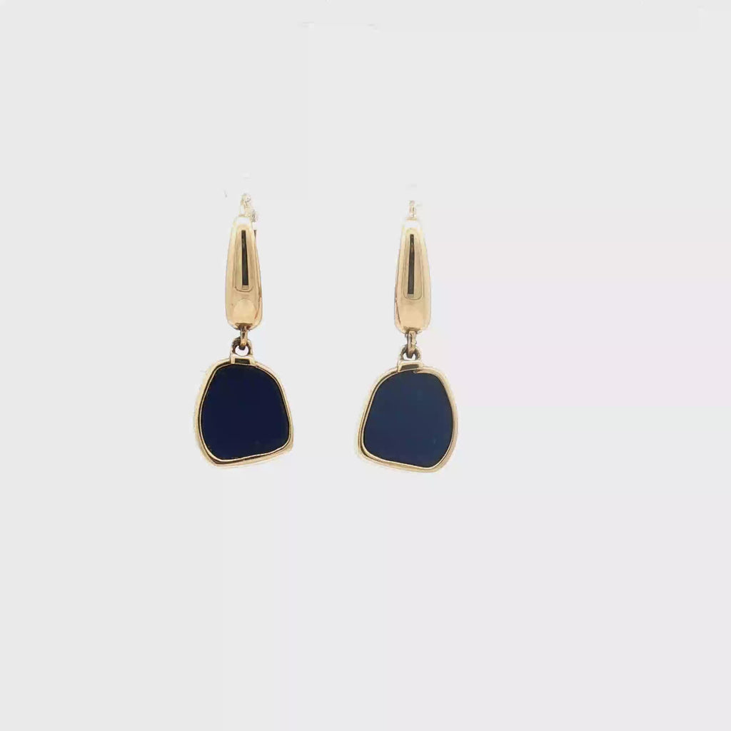 Estate 14K Yellow Gold Carved Lapis Lazuli Dangle Earrings